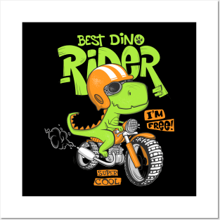 dinosaur riding motorbike Posters and Art